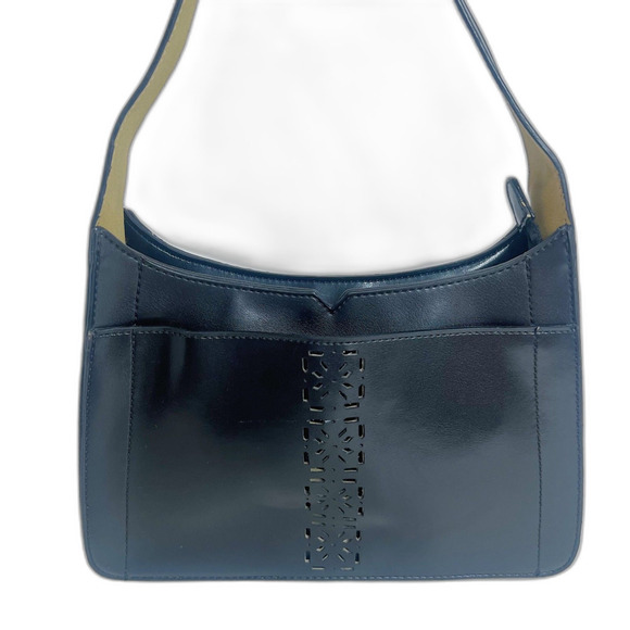 Handbags - Vintage Mondani Black Leather Shoulder Bag Structured Laser Cut Purse
